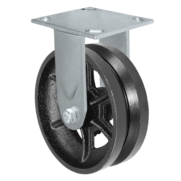 6"x2" V-Groove Wheel, Rigid Caster, Plate Size: 4-1/2"x6-1/4",